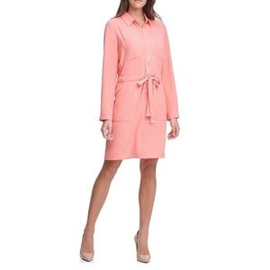 TOMMY HILFIGER Long Sleeve Double Twill Point Collar Shirt Dress